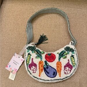 NWT Made in India Vegetable Veggie Gingham Beaded Shoulder Bag Summer Spring